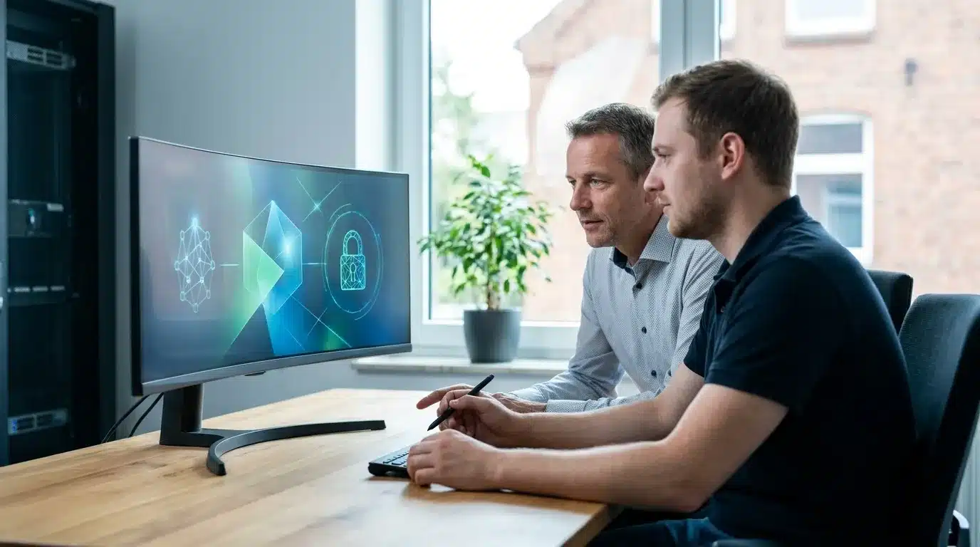 IT-Verantwortlicher prüft E-Mail-Sicherheit im Büro