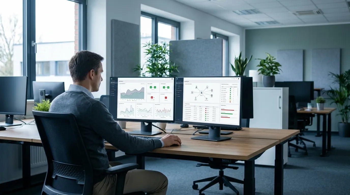 IT-Verantwortlicher prüft Sicherheitslücken im Büro